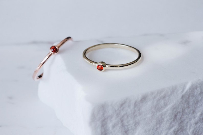 Orange Sapphire Ring Tiny Engagement Ring Dainty Stacking for Women Stackable Christmas Gift GR0812