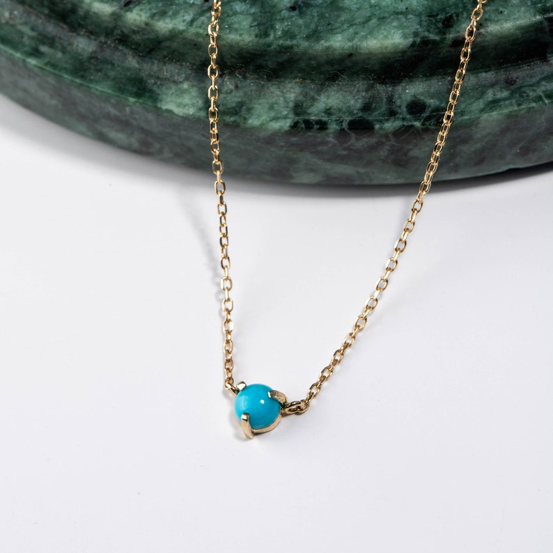 Turquoise Necklace 14K Gold Dainty Minimalist Natural Gemstone 4mm Turquoise December Birthstone Anniversary Gift for Her GN00102 image 3