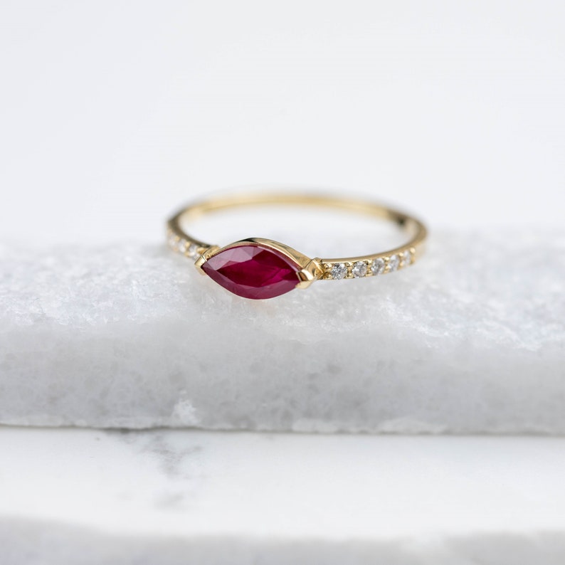 Ruby Engagement Ring, Ruby Marquise Diamond Pave Ring, 14K Gold Engagement Ring for Women, Kyklos Jewelry GR00121 image 4