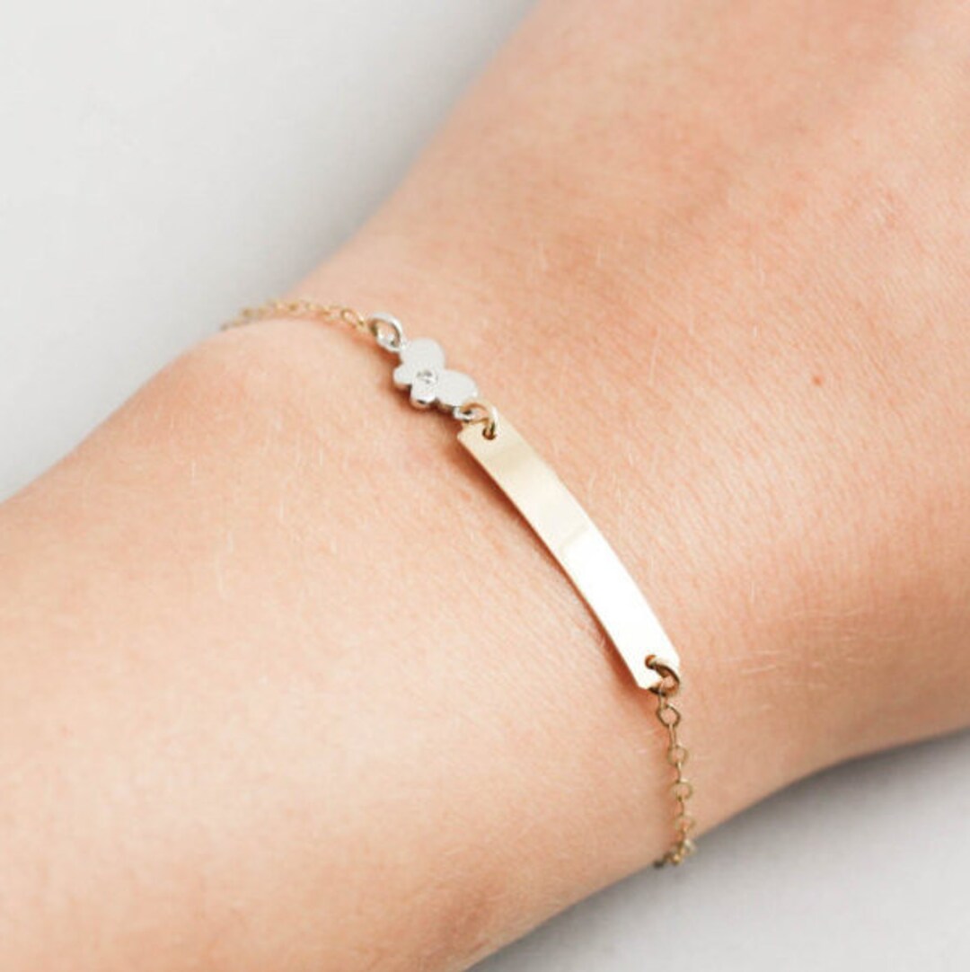 14K Gold Baby Bracelet Custom Personalized ID Engraved Newborn Girl Boy
