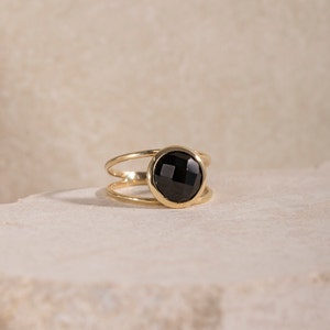 Black Onyx Double Band Ring 14K Solid Gold for Women Genuine Modern Kyklos Jewelry GR00010 image 2