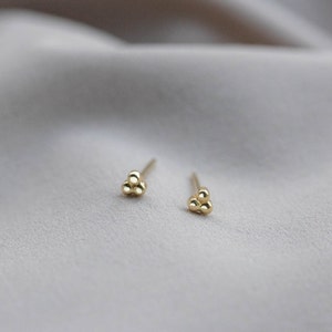 3 Ball Stud Earrings 14K Solid Gold - Tiny Trinity Studs - Gift for Her for Girls and Women - GE00038