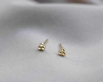 3 Ball Stud Earrings 14K Solid Gold - Tiny Trinity Studs - Gift for Her for Girls and Women - GE00038