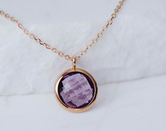 Amethyst Necklace 14K Gold - Purple Gemstone Necklace February Birthstone for Women - Anniversary Gift Kyklos Jewelry - GN00018-002