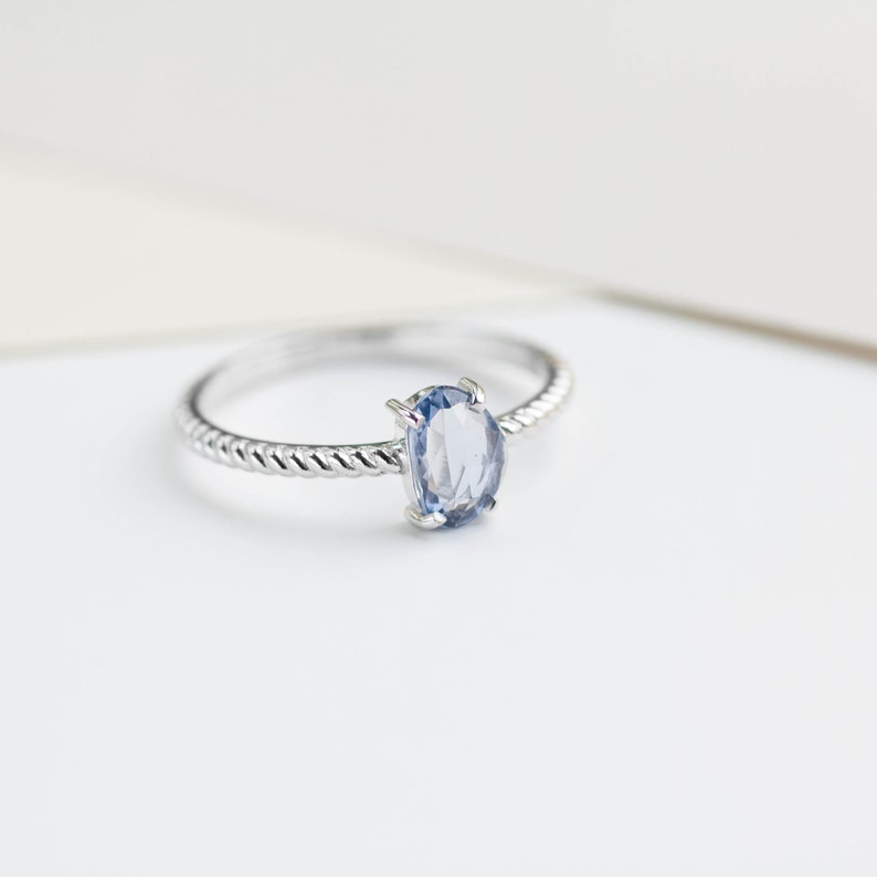 Twisted Band Sapphire Ring 14K White Gold Dainty Natural Blue Sapphire Ring for Women September Birthstone Anniversary Gift GR00052 image 7