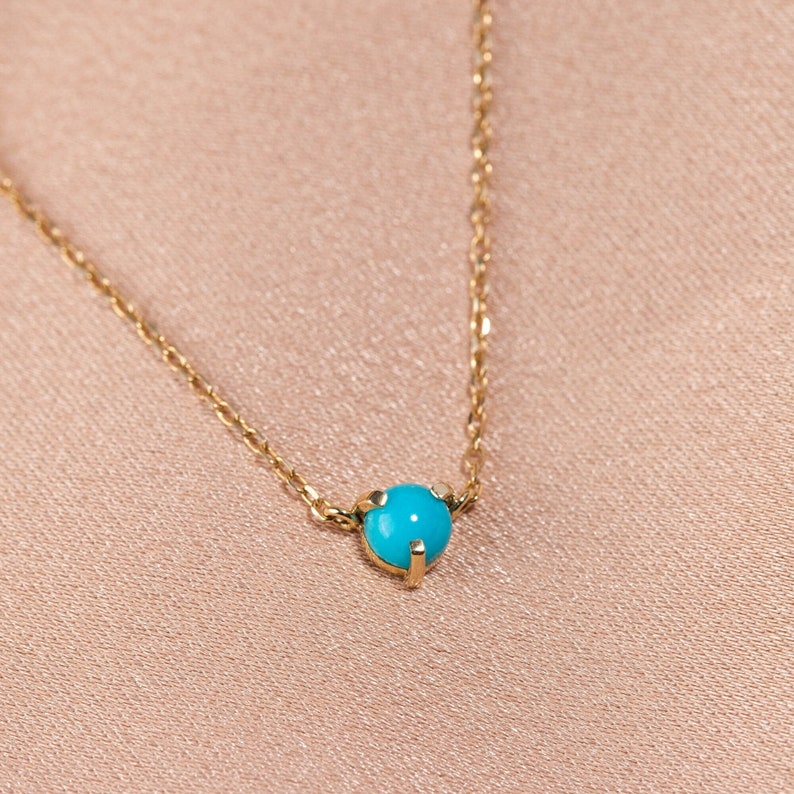 Turquoise Necklace 14K Gold Dainty Minimalist Natural Gemstone 4mm Turquoise December Birthstone Anniversary Gift for Her GN00102 image 1