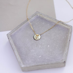 14K Solid Gold Initial Necklace Personalized Silver Custom Monogram Letter Dainty Disc Hexagon Simple Birthday Gift GN00030 image 9