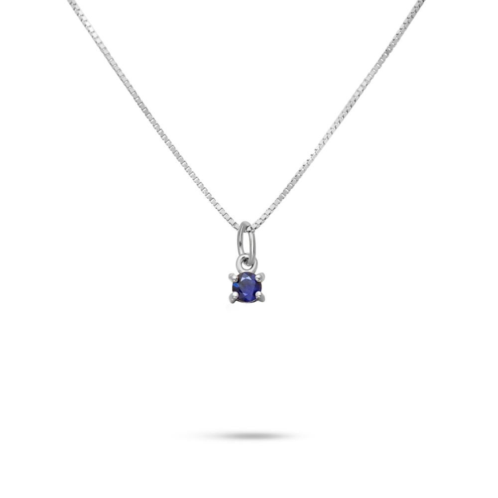 Halskette Mit Halo-Anhänger, 0,25 Karat Blauer Saphir Diamant Weißgold