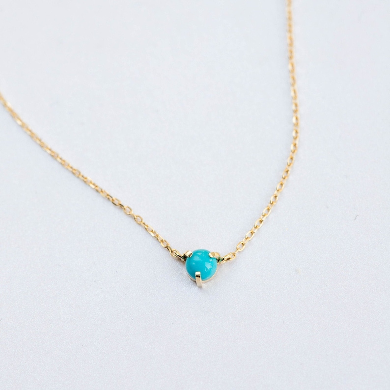 Turquoise Necklace 14K Gold Dainty Minimalist Natural Gemstone 4mm Turquoise December Birthstone Anniversary Gift for Her GN00102 image 7