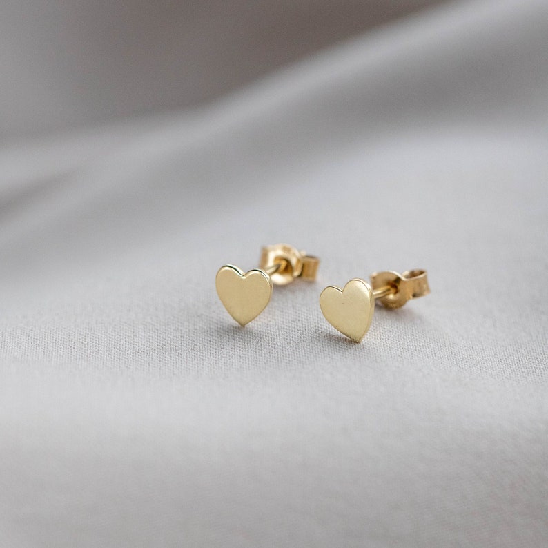 14K Solid Gold Heart Stud Earrings Tiny Gift for Her for Girls GE00034 image 1