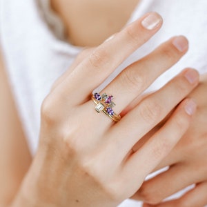 Alternative Wedding Band Purple Sapphire Gray Diamond Ring, Engagement Ring Set, Stacking Gold Ring, GR00126 image 5