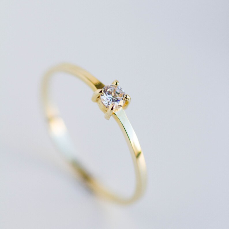 Simple Diamond Engagement Ring Solitaire 14K Solid Gold Dainty Minimalist Kyklos Jewelry GR00029 image 9