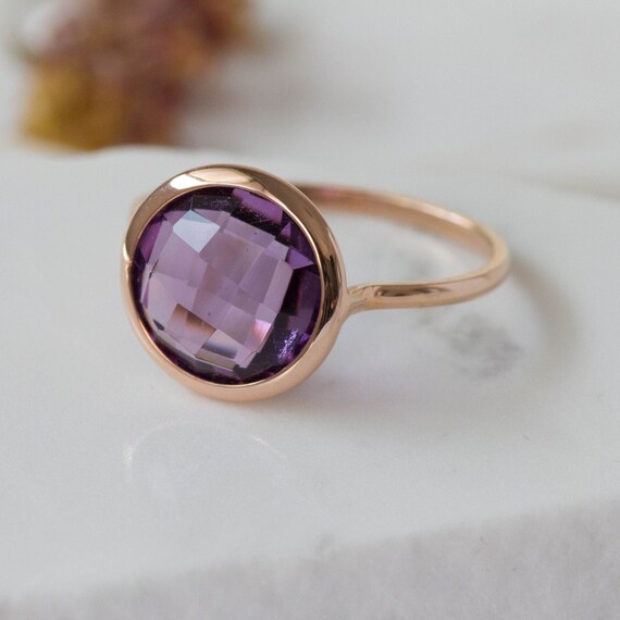 Gemstone Ring 14K Solid Gold Ring Christmas Gift GR0229 Amethyst Ring February Birthstone Ring