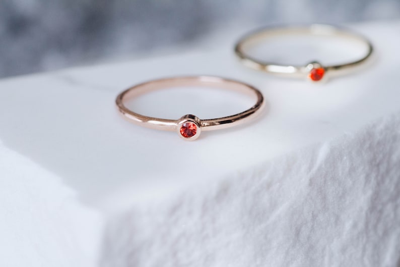 Orange Sapphire Ring Tiny Engagement Ring Dainty Stacking for Women Stackable Christmas Gift GR0812