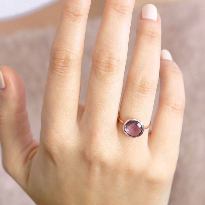 Gemstone Ring 14K Solid Gold Ring Christmas Gift GR0229 Amethyst Ring February Birthstone Ring