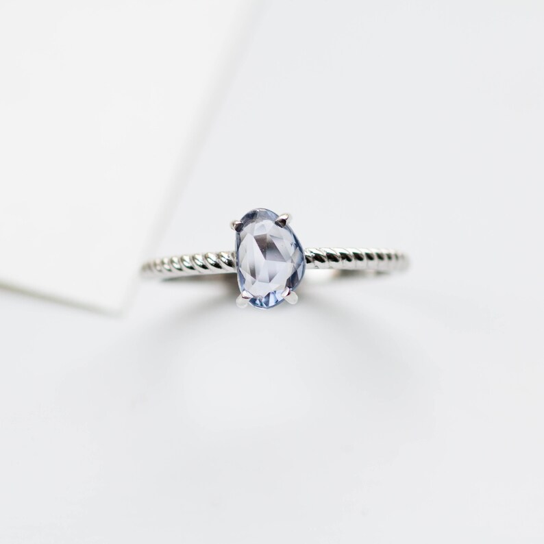 Twisted Band Sapphire Ring 14K White Gold Dainty Natural Blue Sapphire Ring for Women September Birthstone Anniversary Gift GR00052 image 3