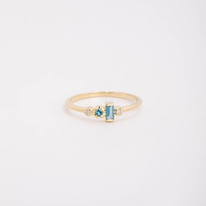 London Blue Topaz Ring 14K Gold Diamond Baguette Cut Stacking Cluster Ring for Women GR00264 image 5