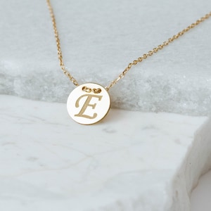 14K Solid Gold Initial Necklace Personalized Silver Custom Monogram Letter Dainty Disc Hexagon Simple Birthday Gift GN00030 14K Gold - Disc