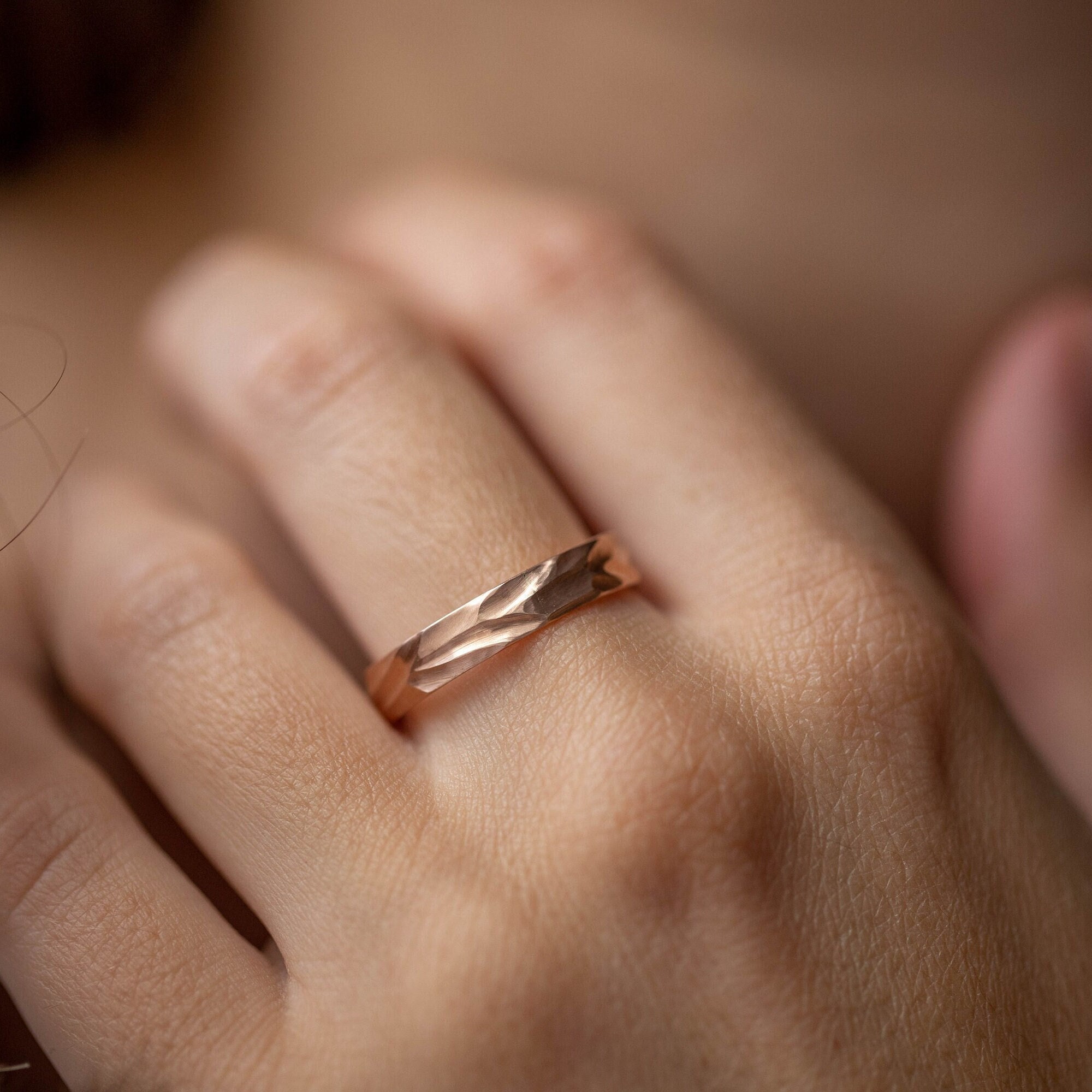 Wide Wedding Band Textured Men and Women Handmade Dune 14K Rose