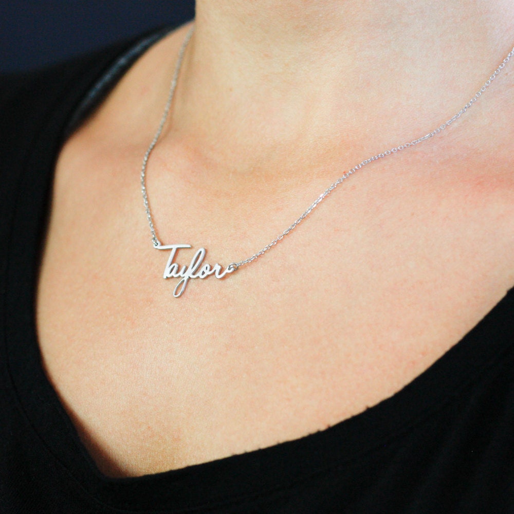 Acrylic Personalized Name Necklace Script Nameplate Pendant In 10K