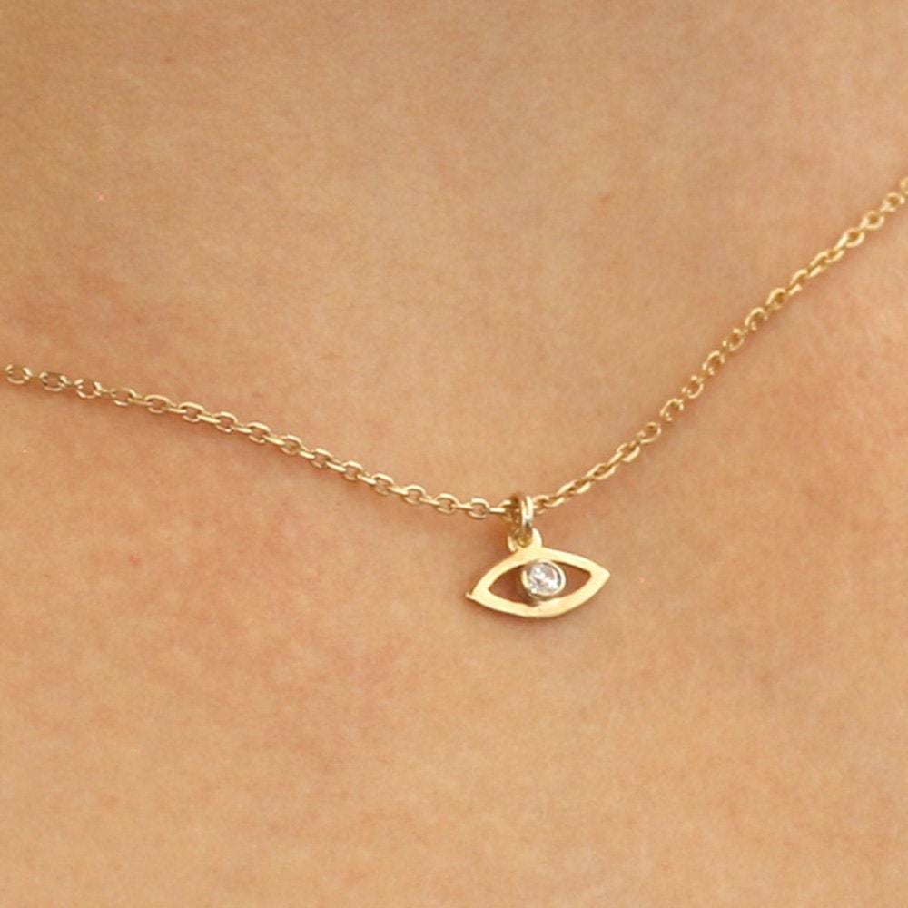 Evil Eye Necklace Gold Eye Necklace 14K Gold Necklace | Etsy
