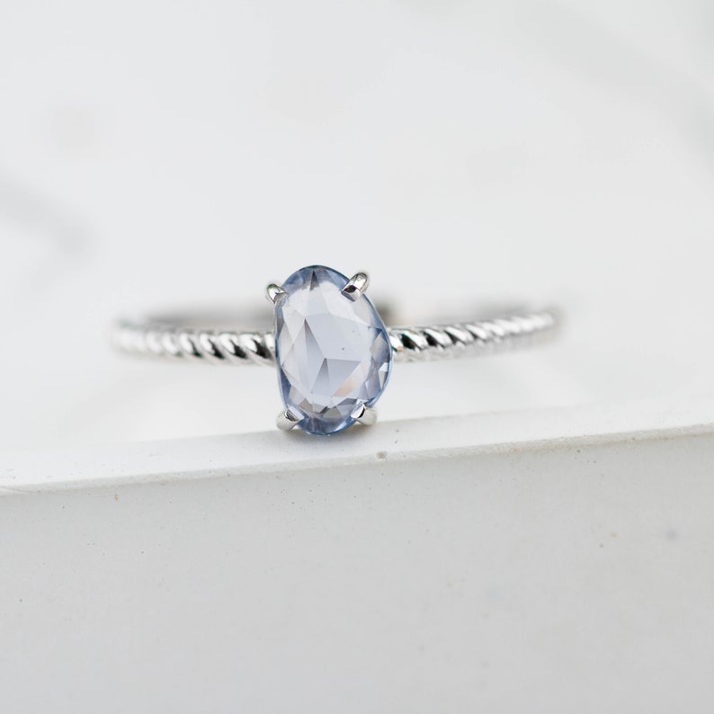 Twisted Band Sapphire Ring 14K White Gold Dainty Natural Blue Sapphire Ring for Women September Birthstone Anniversary Gift GR00052 image 8
