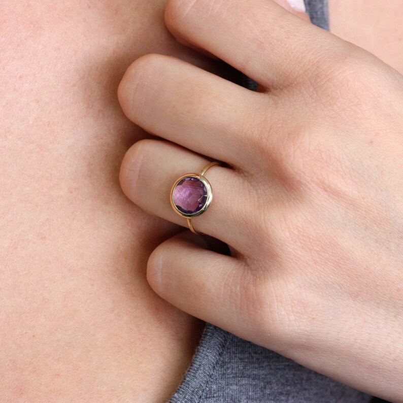 Gemstone Ring 14K Solid Gold Ring Christmas Gift GR0229 Amethyst Ring February Birthstone Ring