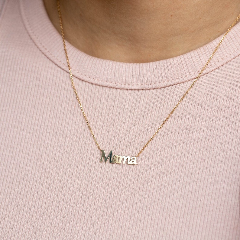 Mama Necklace 14K Solid Gold Personalized Kids Name Custom Necklace for Women Gift for Mom Mother Women GN00032 image 1