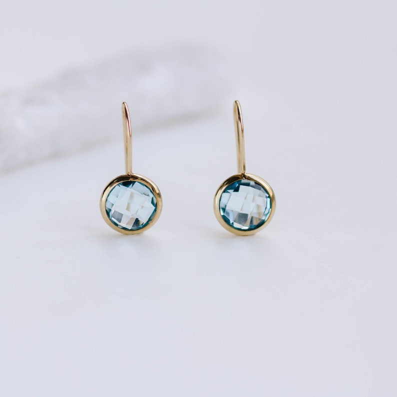 Blue Topaz Earrings 14K Solid Gold Drop December Birthstone Blue Topaz Jewelry Kyklos Jewelry Gift for Her GE00117 image 2