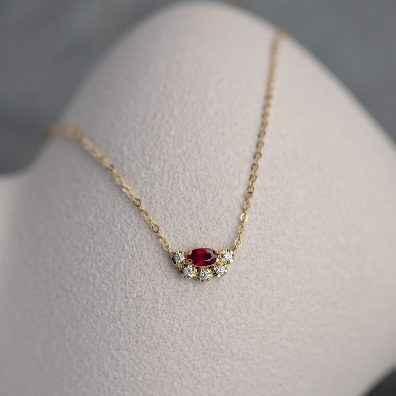 Ruby Diamond Necklace 14K Gold for Women Natural Red Gemstone Necklace Anniversary Birthday Gift GN00193-002 image 4