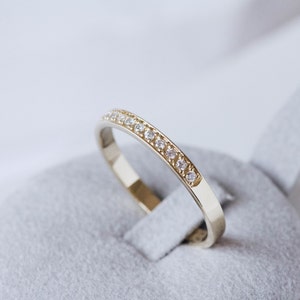 14K Gold Diamond Pave Wedding Band Stacking Half Eternity Band Diamond Ring for Women Anniversary Gift for Her GR00135 image 4