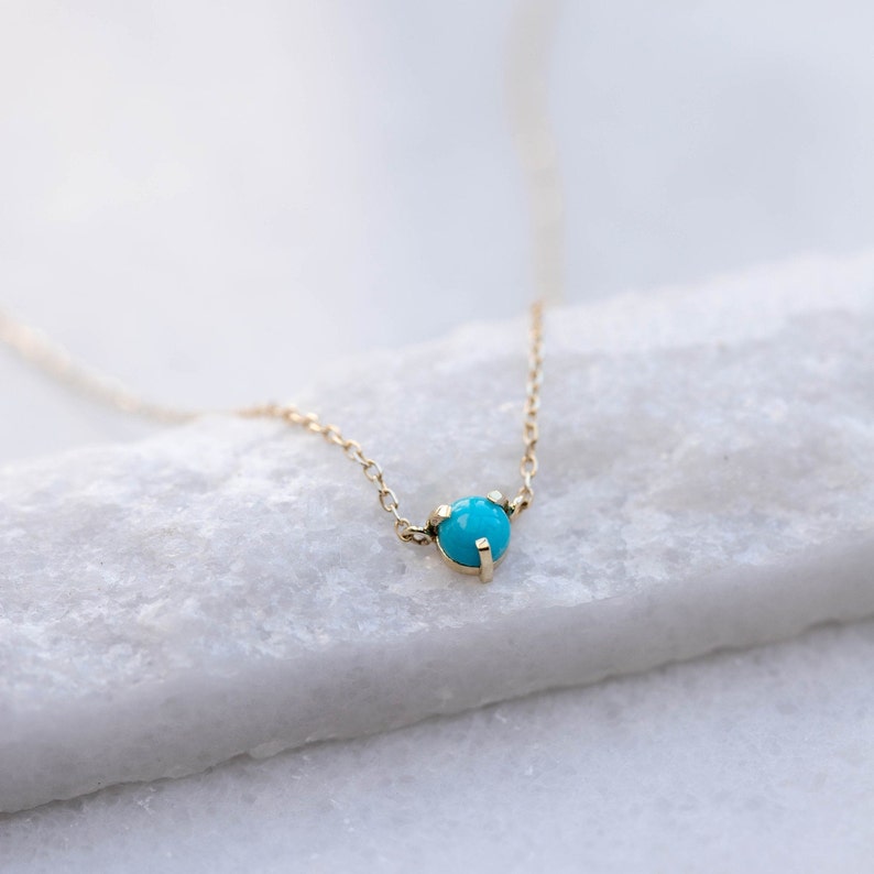 Turquoise Necklace 14K Gold Dainty Minimalist Natural Gemstone 4mm Turquoise December Birthstone Anniversary Gift for Her GN00102 image 6