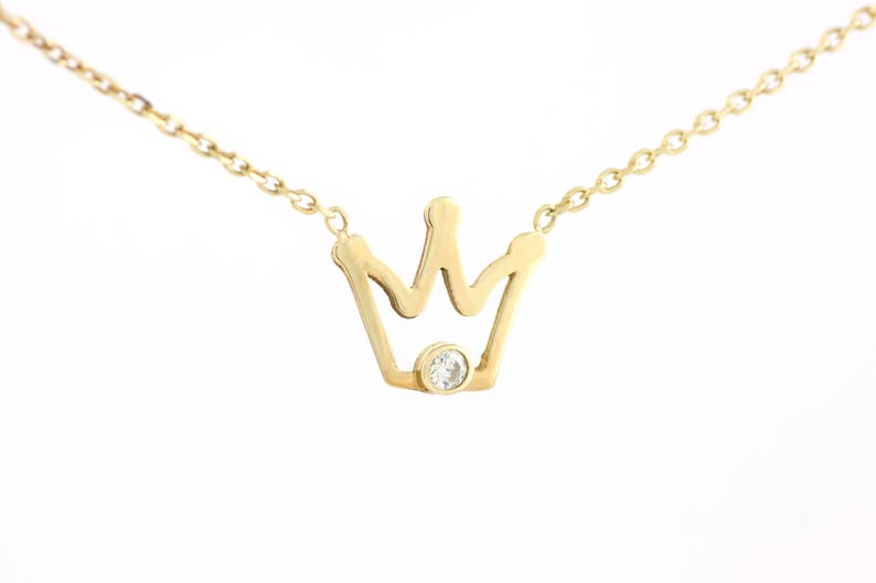Dainty Diamond Gold Necklace Delicate Bridesmaid Necklace GN0329 14K Gold Necklace Gold Crown Necklace