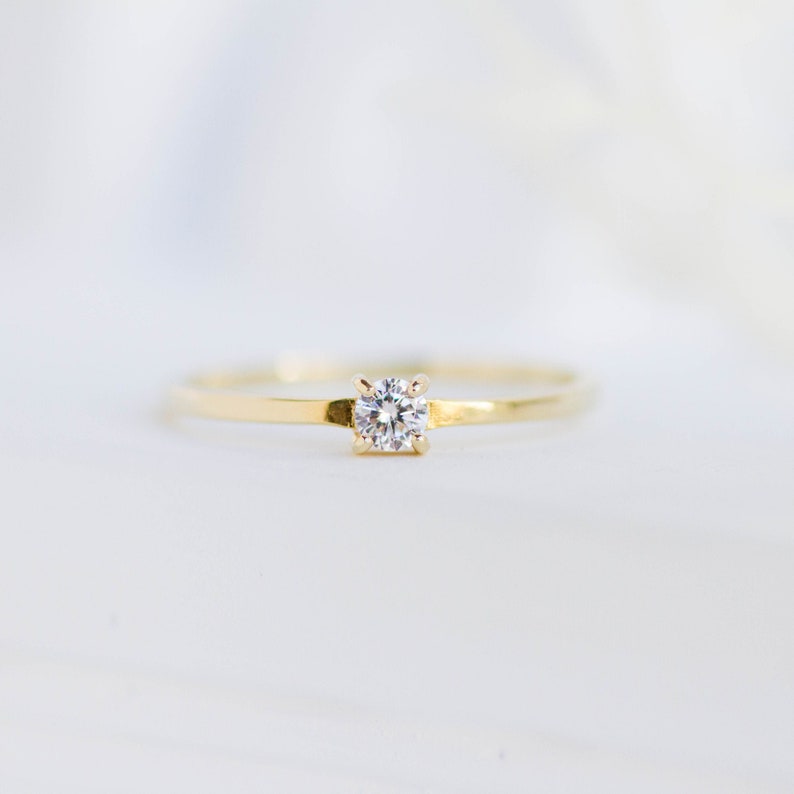 Simple Diamond Engagement Ring Solitaire 14K Solid Gold Dainty Minimalist Kyklos Jewelry GR00029 image 4