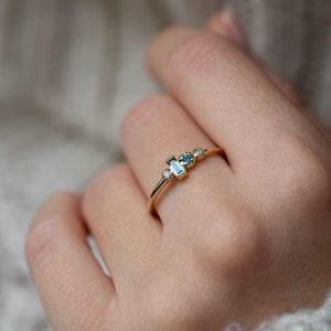 London Blue Topaz Ring 14K Gold Diamond Baguette Cut Stacking Cluster Ring for Women GR00264 image 7