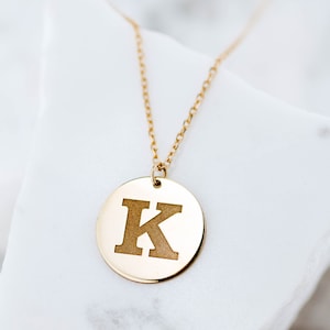 Personalized Disc Initial Necklace 14K Gold or Silver - Custom Letter Pendant Necklace for Women - Best Gift for Mom GN00035