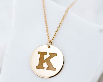 Personalized Disc Initial Necklace 14K Gold or Silver - Custom Letter Pendant Necklace for Women - Gift for Her GN00035