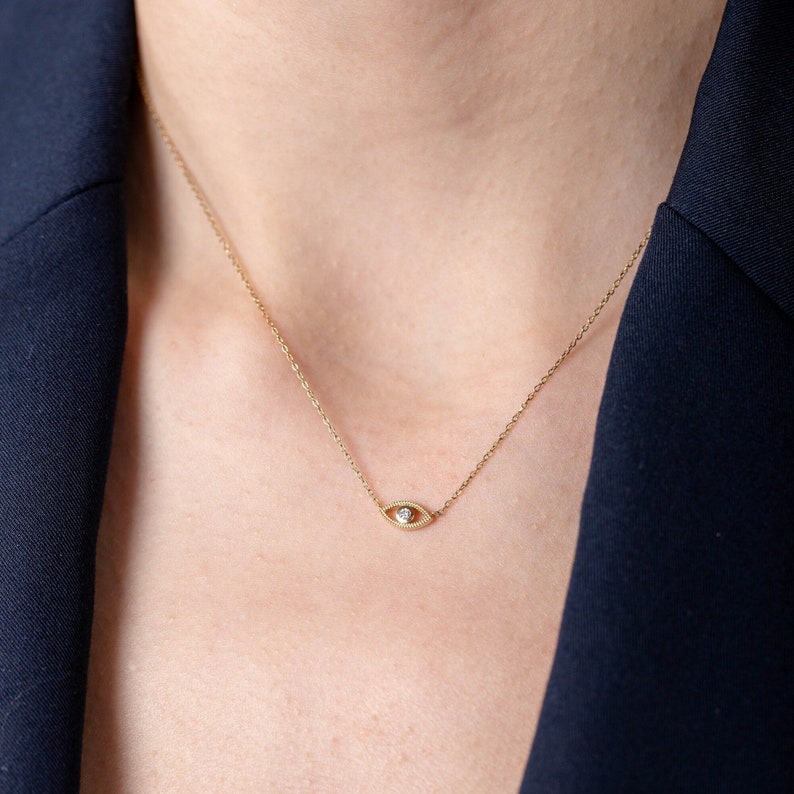 Diamond Evil Eye Pendant Necklace 14K Solid Gold for Women Birthday Gift for Girls for Her GN00107-003 image 1