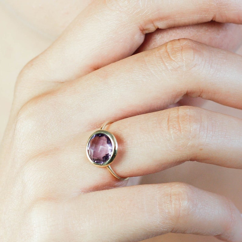 Gemstone Ring 14K Solid Gold Ring Christmas Gift GR0229 Amethyst Ring February Birthstone Ring