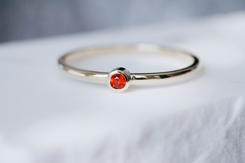 Orange Sapphire Ring Tiny Engagement Ring Dainty Stacking for Women Stackable Christmas Gift GR0812
