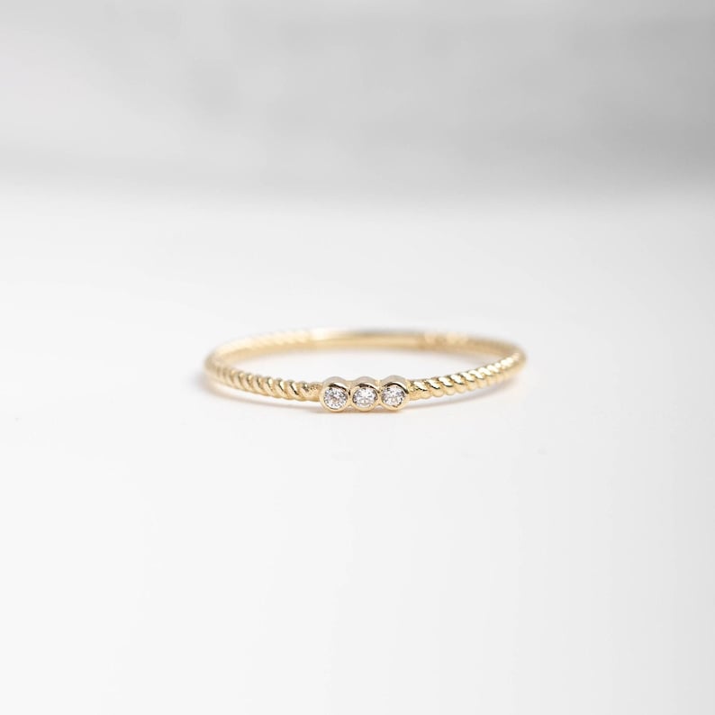 Diamond Delicate Ring 14K Gold Rings for Women Small Stacking Kyklos Jewelry GR00039 image 1