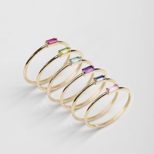 Natural gemstone baguette ring collection by Kyklos Jewelry
