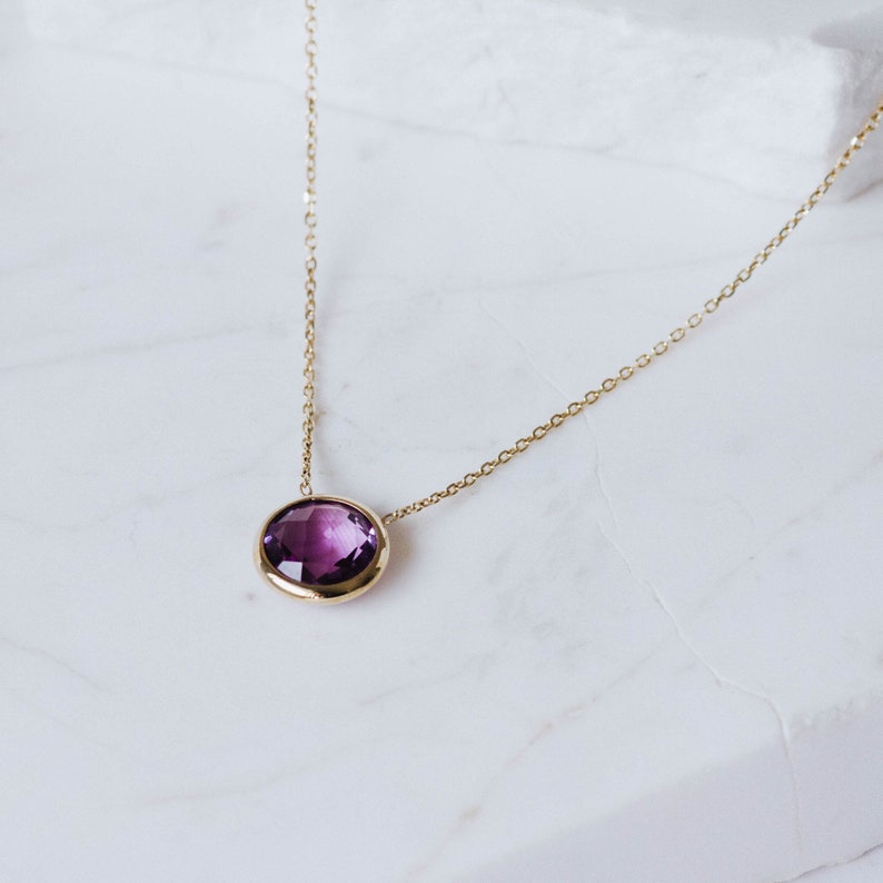 Purple Amethyst Necklace 14K Solid Gold Natural Gemstone Jewelry for Women February Birthstone Gift for Her GN00002-002 image 7