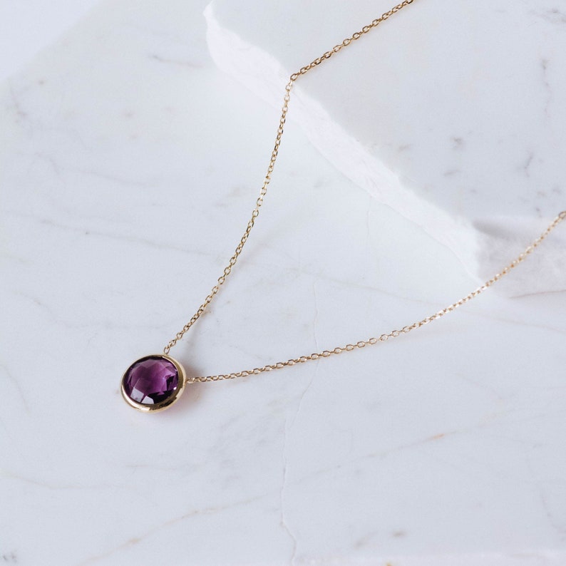 Purple Amethyst Necklace 14K Solid Gold Natural Gemstone Jewelry for Women February Birthstone Gift for Her GN00002-002 image 8