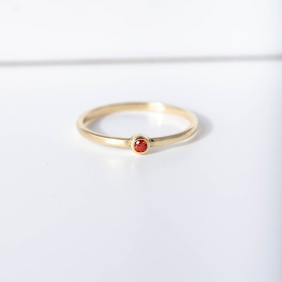 Orange Sapphire Ring Tiny Engagement Ring Dainty Stacking | Etsy