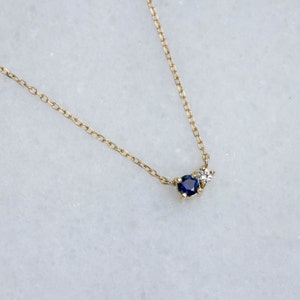 Blue Sapphire Necklace 14K Solid Gold Diamond Cluster Gemstone Necklace Natural for Women Birthday Gift GN00105 image 7