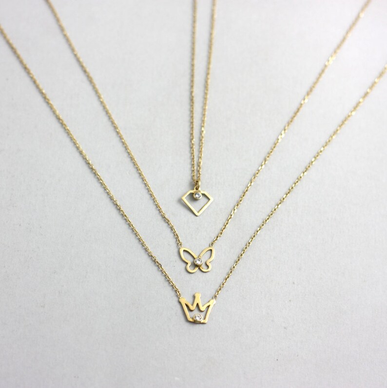 14K Gold Necklace Butterfly Gift For Girls Solid Gold Chain Layered Dainty Diamond Necklace for Women Birthday Gift GN00008 image 9