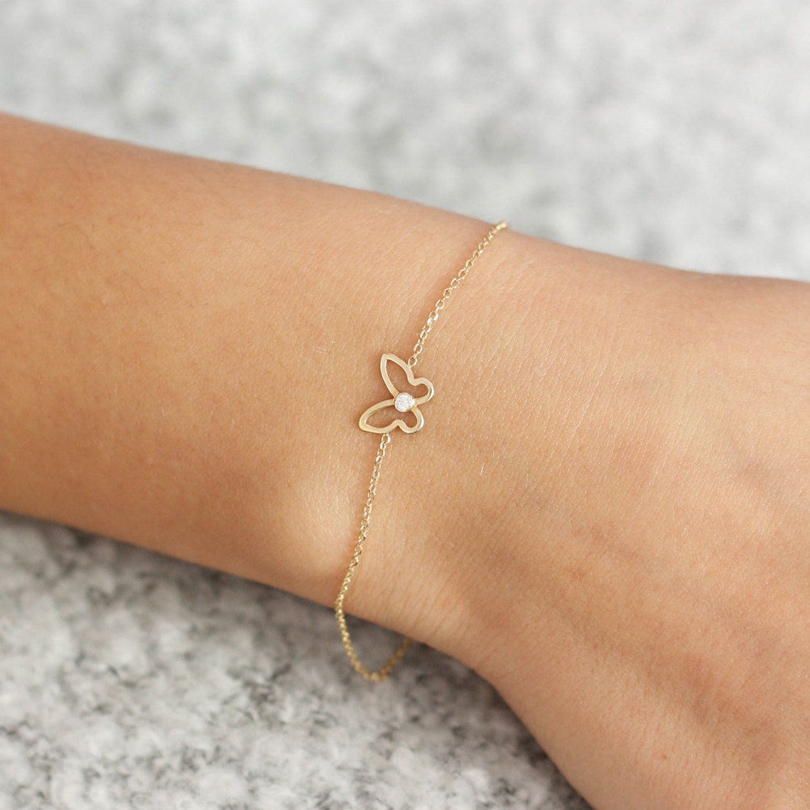 14K Gold Butterfly Bracelet Delicate Gold Bracelet With Etsy