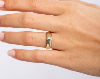Bague Dôme En Or Jaune Massif 14 Carats - Bijou Déclaration, Fait Main Aux USA