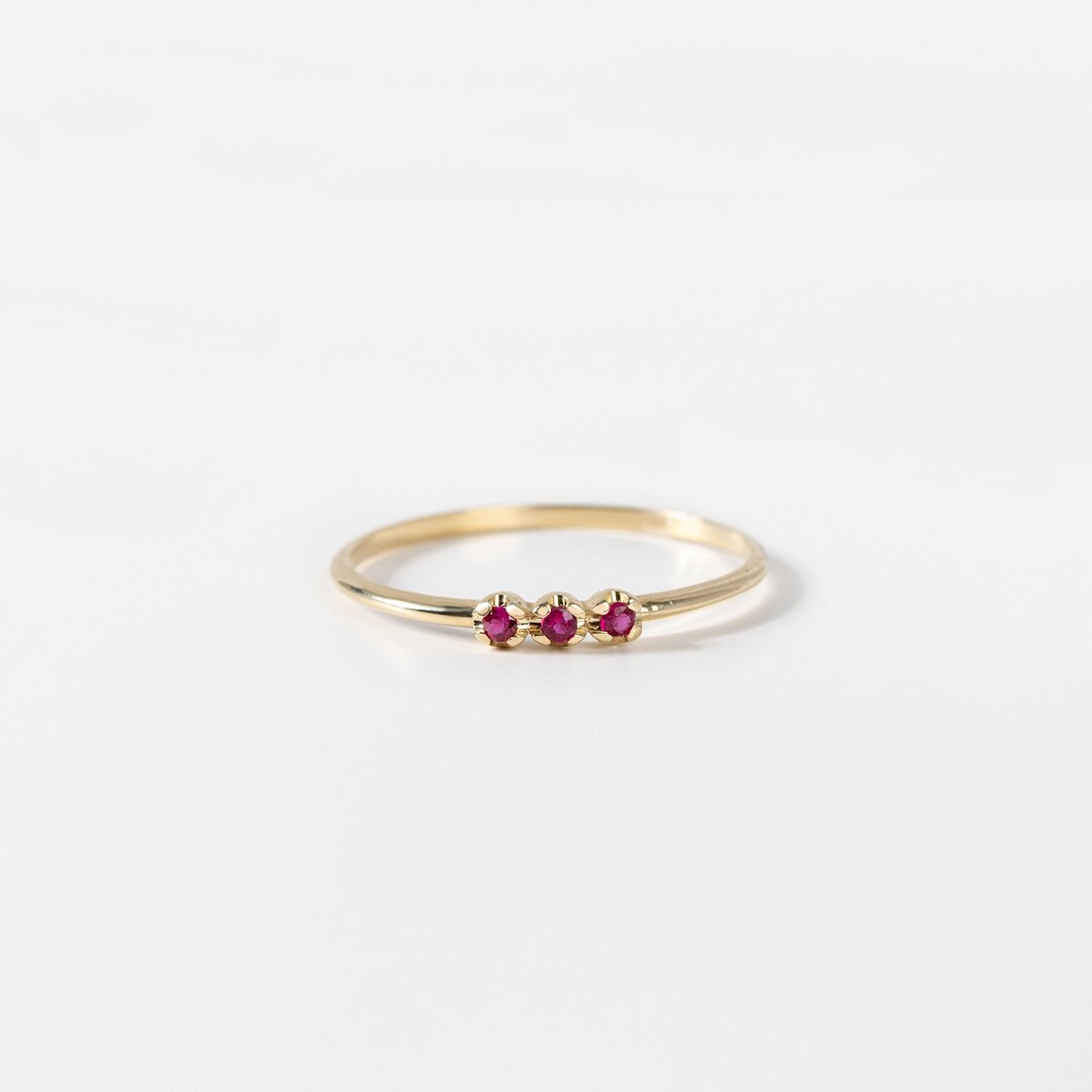 handmade ruby stone stacking ring delicate... Dainty 14K Gold Ruby Ring: Minimalist 3-stone Stacking Ring GR00428-003 ...
